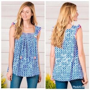 Matilda Jane Wandering Waters blue print tunic with tassels Size XL